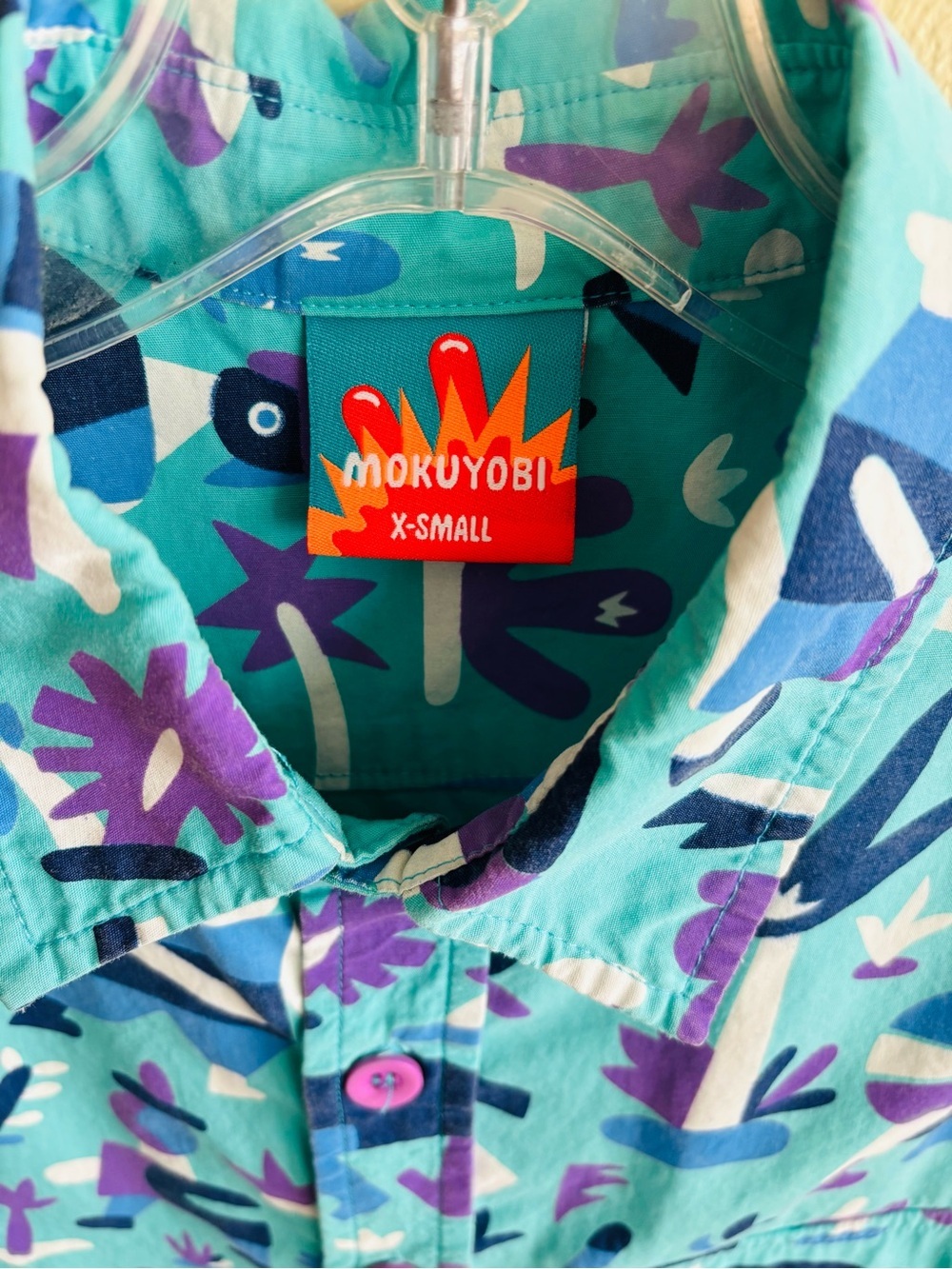 Mokuyobi Blue Short Sleeve Button Down Shirt w/Desert Figures Graphics  Size: XS - Picture 3 of 4